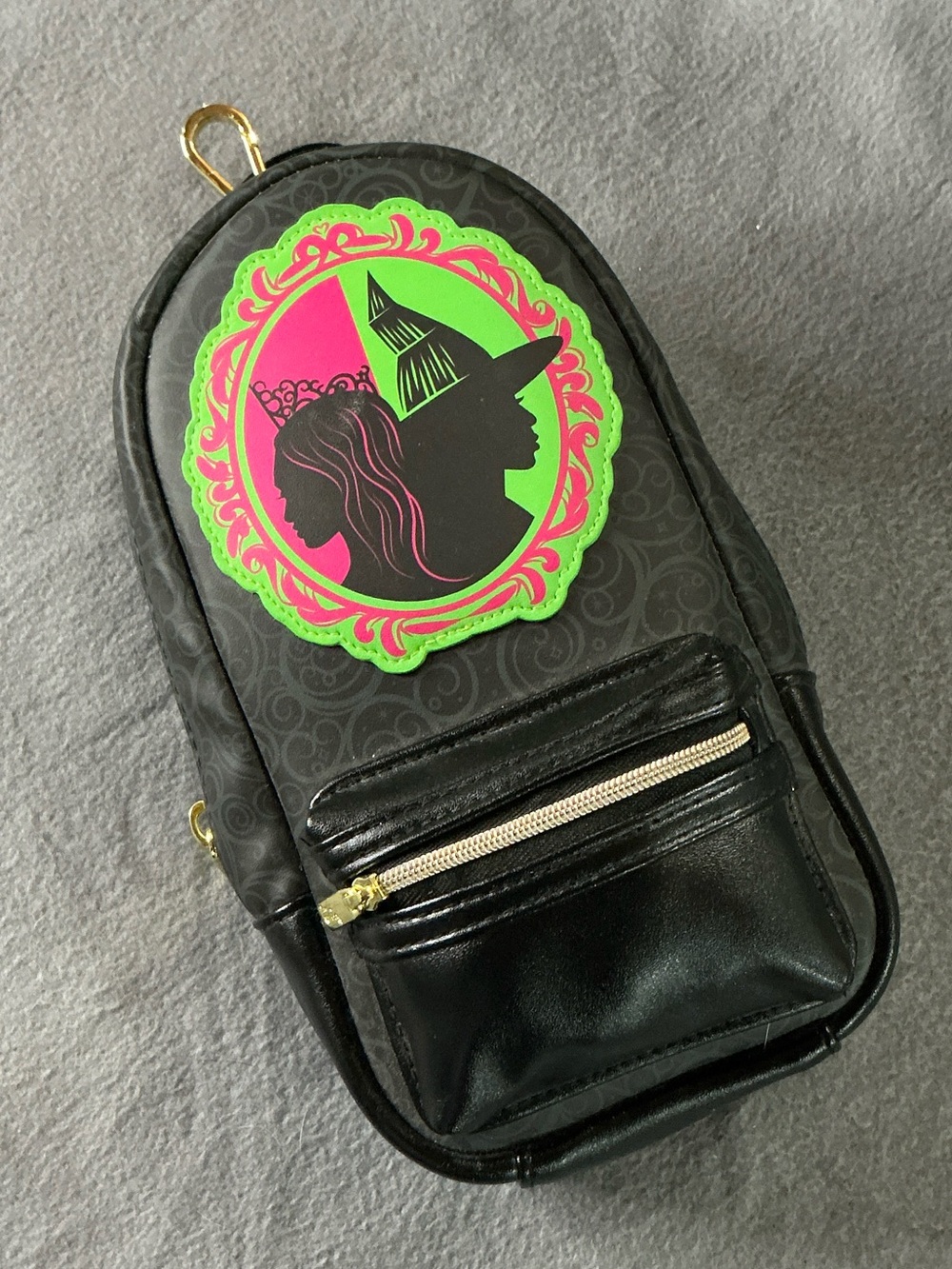 💚 Loungefly Black Mini Backpack with Neon Green & Neon Pink Witch Silhouette